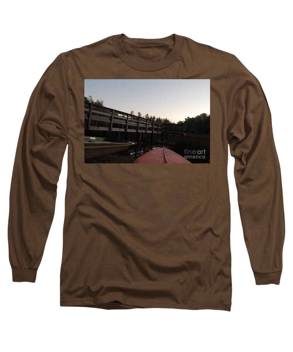 Kayak by Wooden Dock at Dusk - Long Sleeve T-Shirt