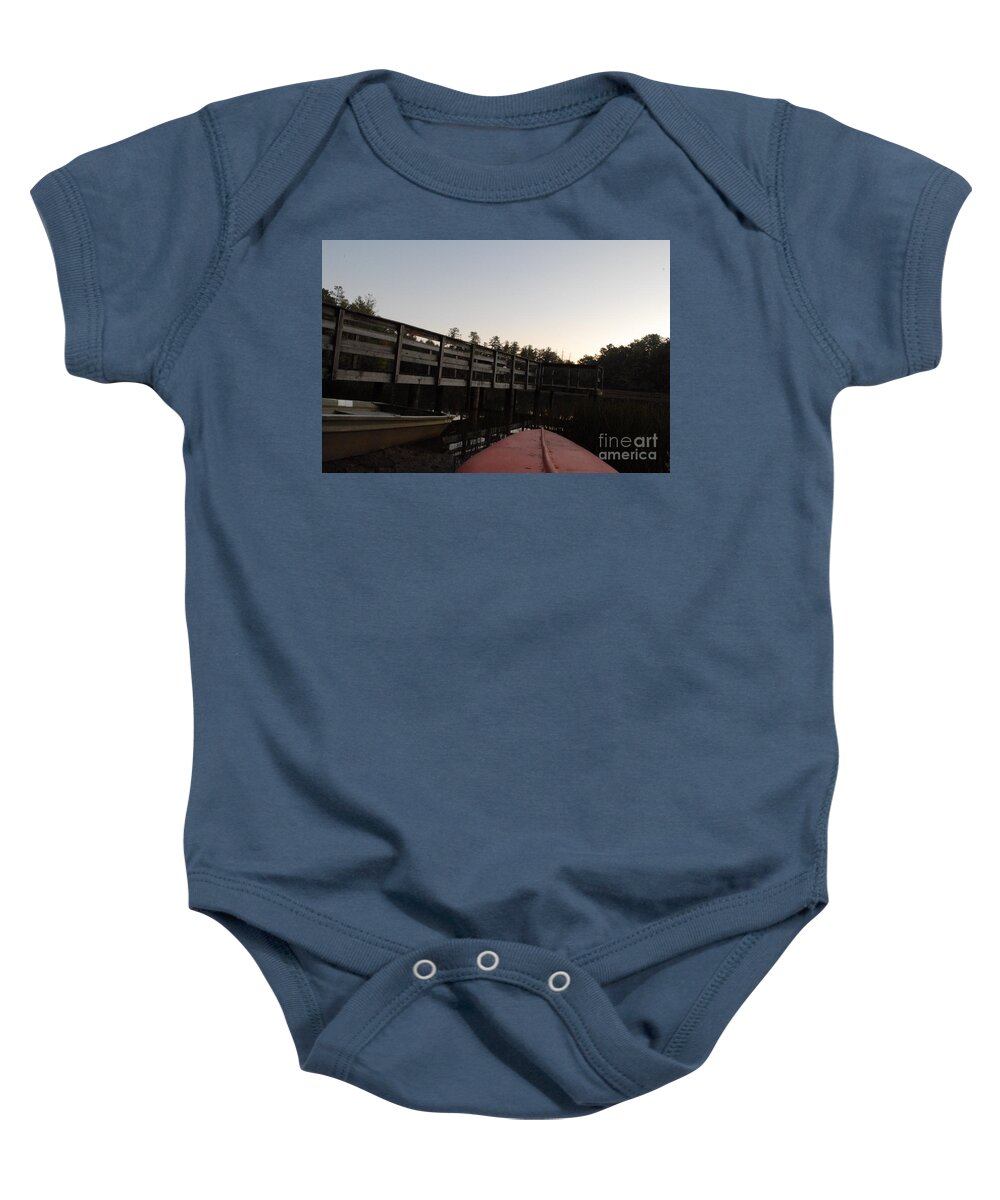 Kayak by Wooden Dock at Dusk - Baby One-Piece