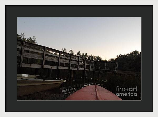 Kayak by Wooden Dock at Dusk - Framed Print