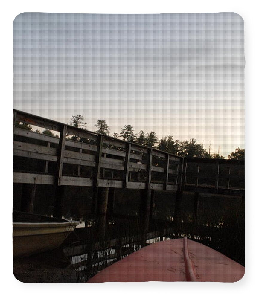 Kayak by Wooden Dock at Dusk - Blanket