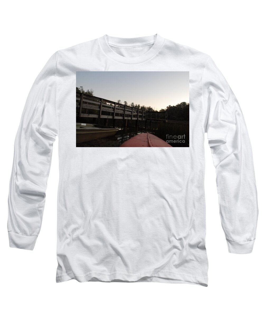 Kayak by Wooden Dock at Dusk - Long Sleeve T-Shirt