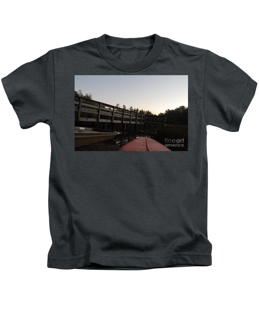 Kayak by Wooden Dock at Dusk - Kids T-Shirt
