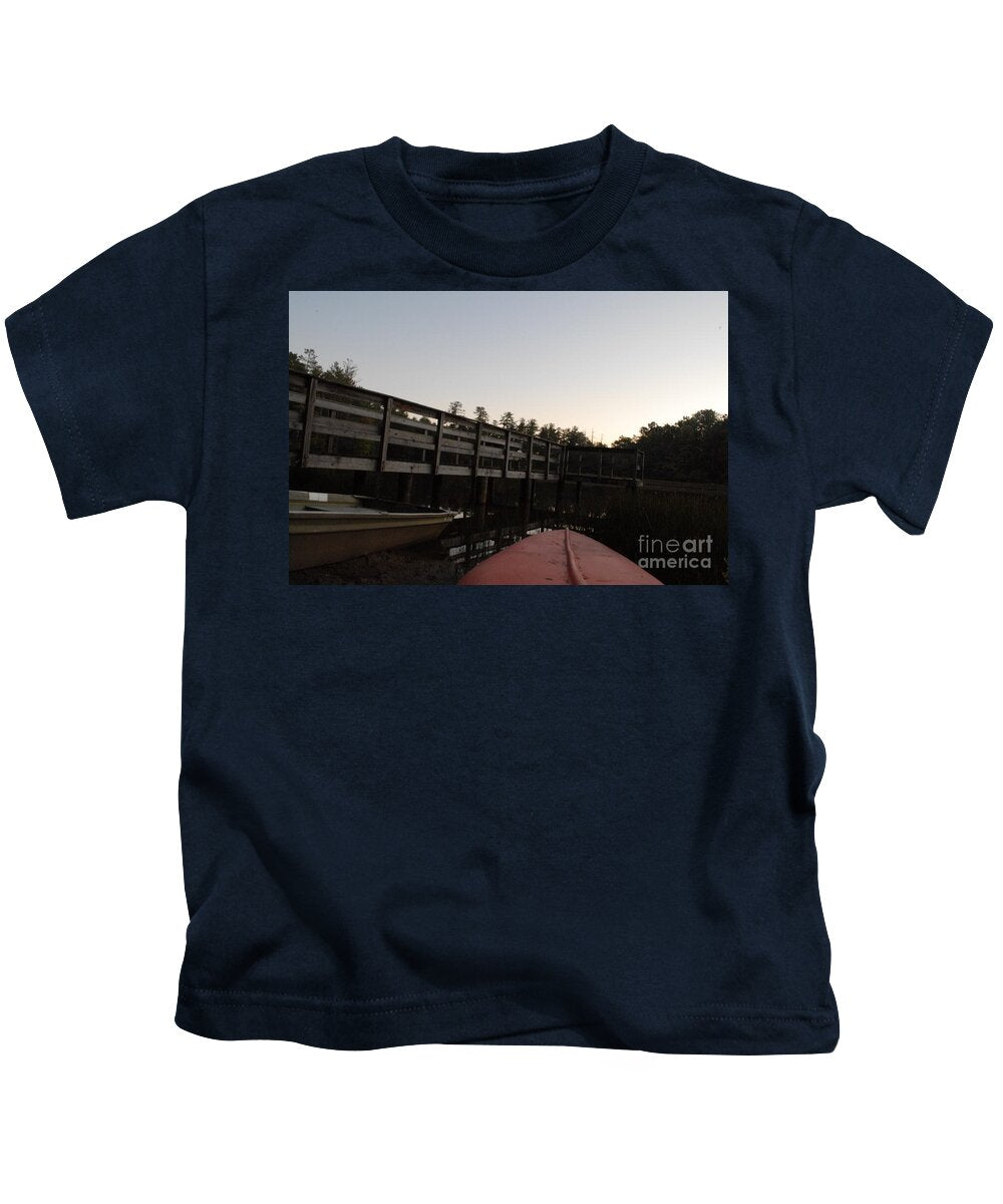 Kayak by Wooden Dock at Dusk - Kids T-Shirt