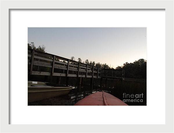 Kayak by Wooden Dock at Dusk - Framed Print