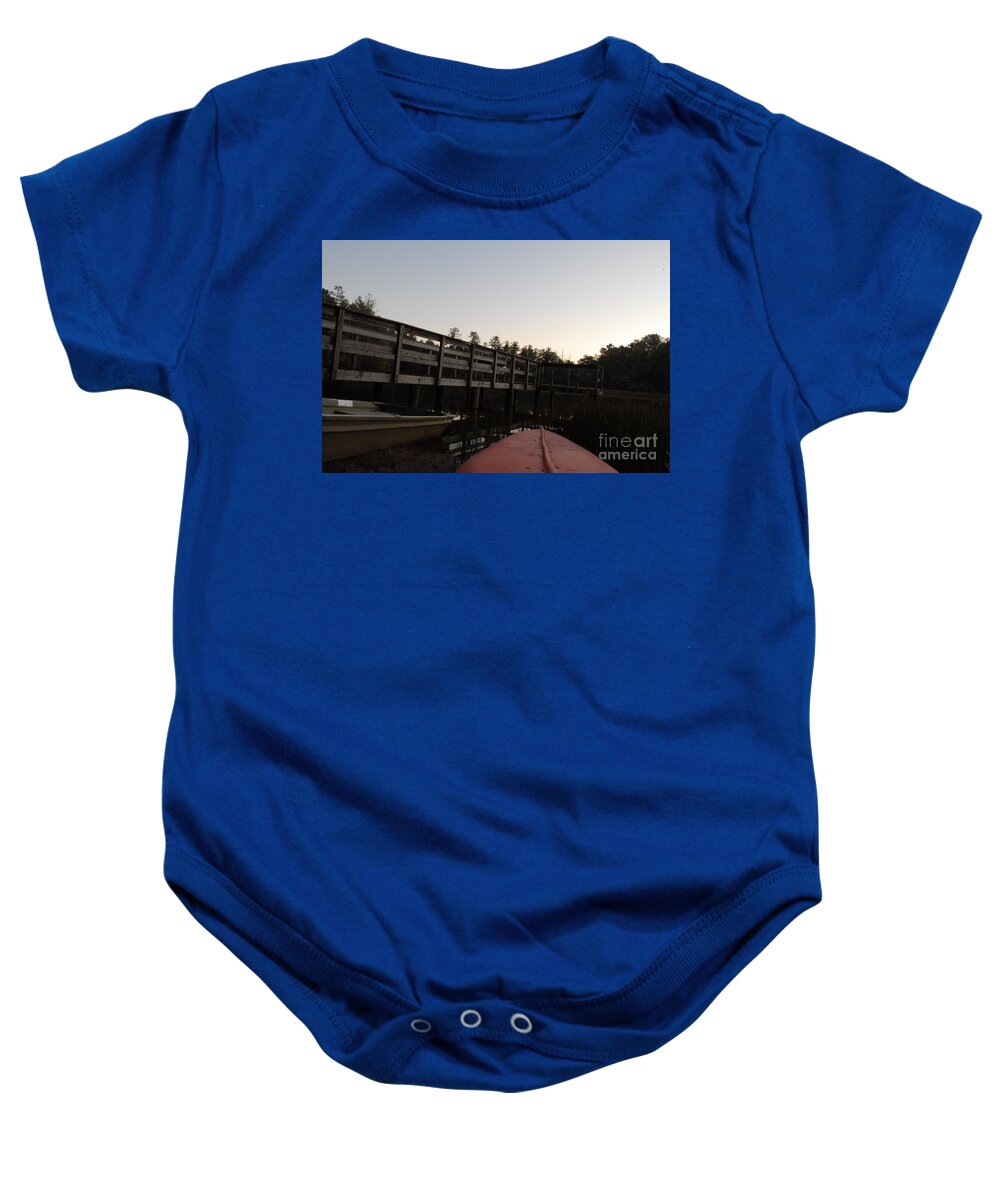Kayak by Wooden Dock at Dusk - Baby One-Piece