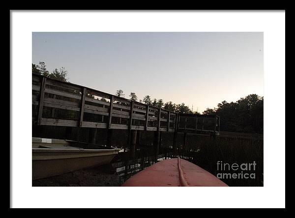Kayak by Wooden Dock at Dusk - Framed Print
