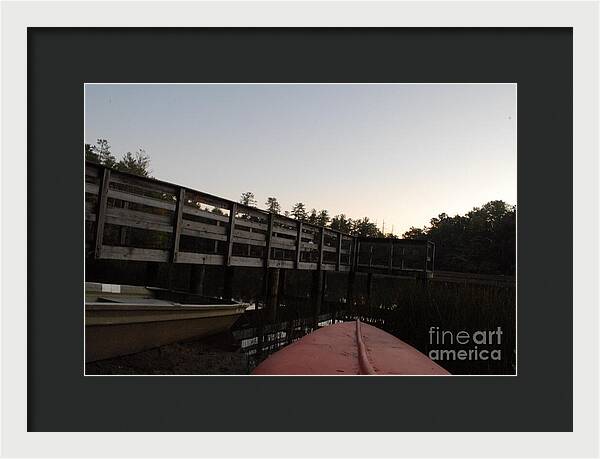 Kayak by Wooden Dock at Dusk - Framed Print