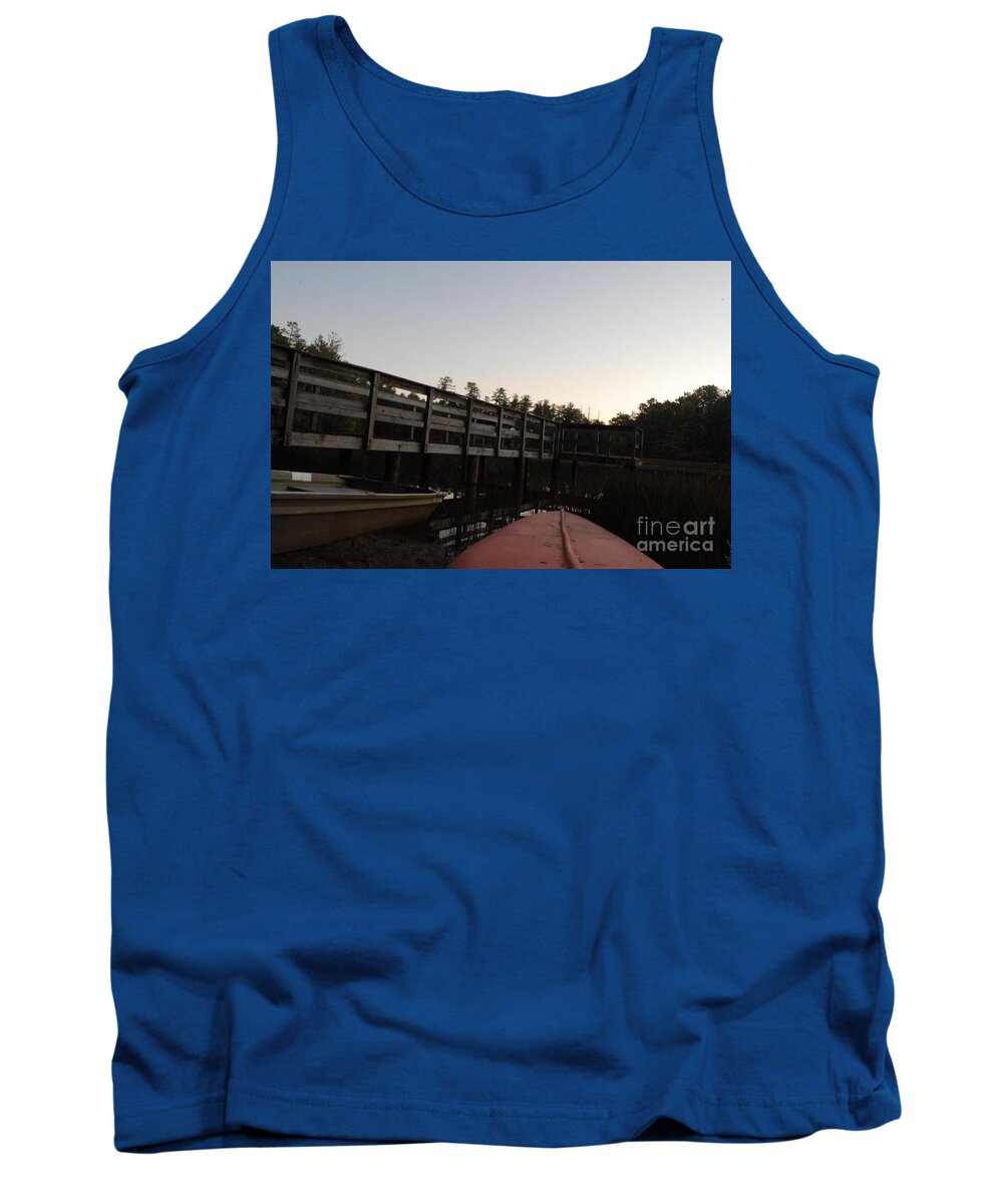 Kayak by Wooden Dock at Dusk - Tank Top