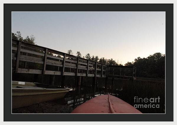 Kayak by Wooden Dock at Dusk - Framed Print