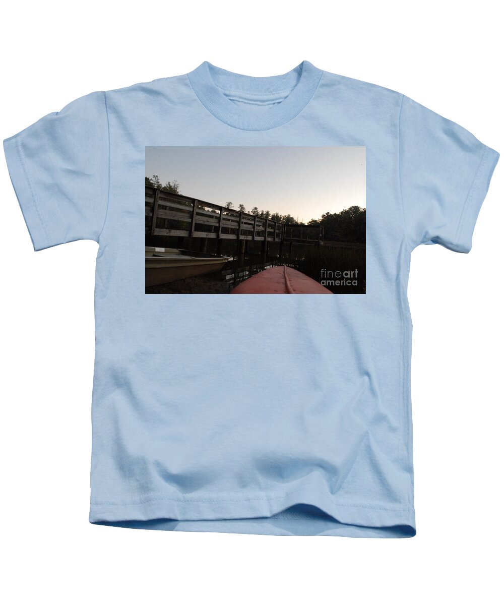 Kayak by Wooden Dock at Dusk - Kids T-Shirt