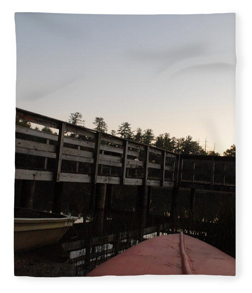 Kayak by Wooden Dock at Dusk - Blanket