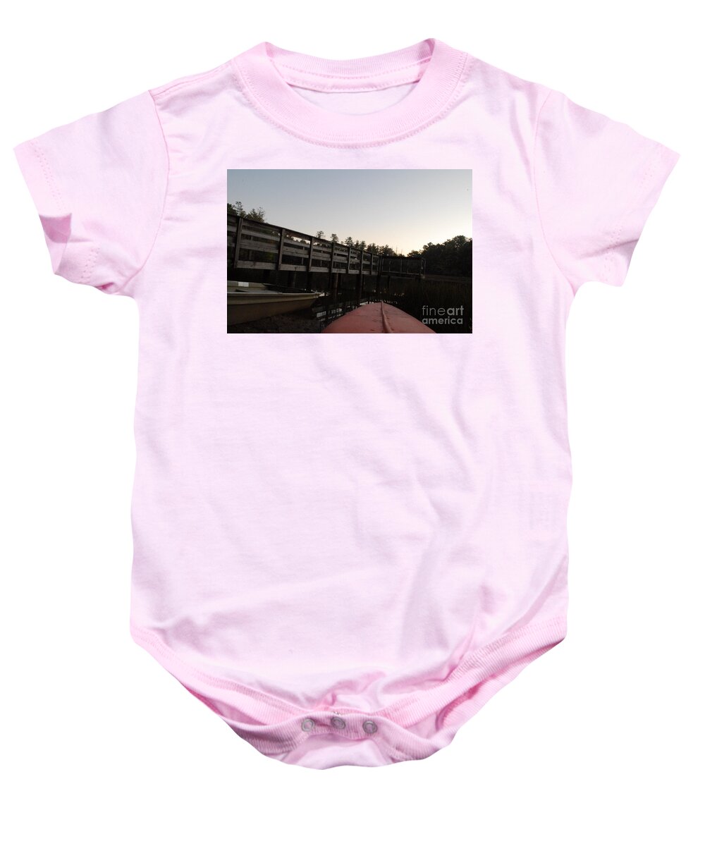 Kayak by Wooden Dock at Dusk - Baby One-Piece