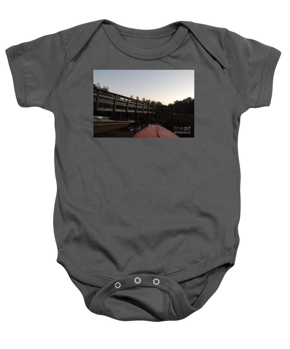 Kayak by Wooden Dock at Dusk - Baby One-Piece