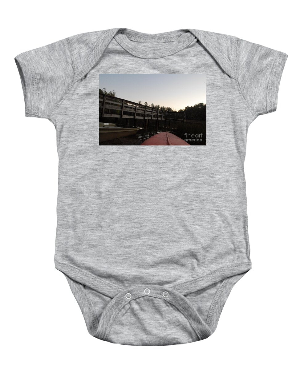 Kayak by Wooden Dock at Dusk - Baby One-Piece