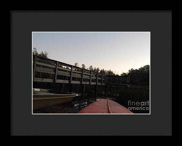 Kayak by Wooden Dock at Dusk - Framed Print