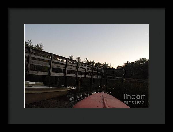 Kayak by Wooden Dock at Dusk - Framed Print