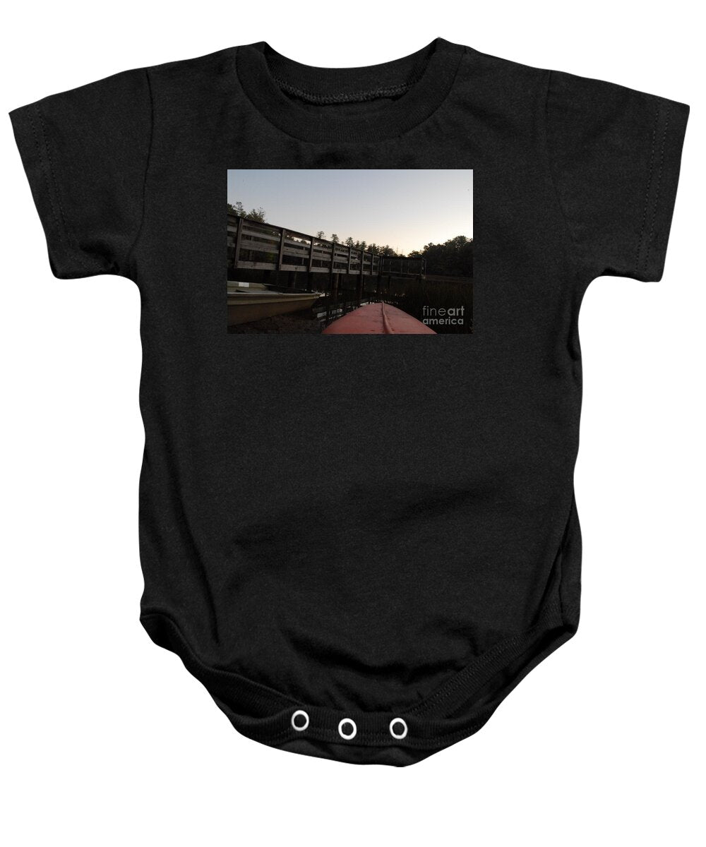 Kayak by Wooden Dock at Dusk - Baby One-Piece
