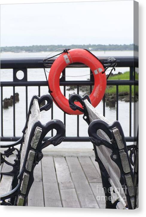 Lifebuoy Overlooking a Calm River - Canvas Print