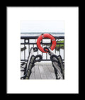 Lifebuoy Overlooking a Calm River - Framed Print