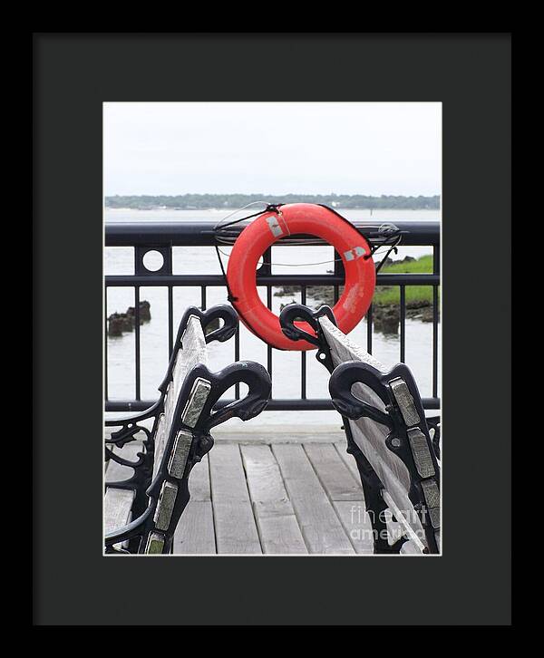 Lifebuoy Overlooking a Calm River - Framed Print