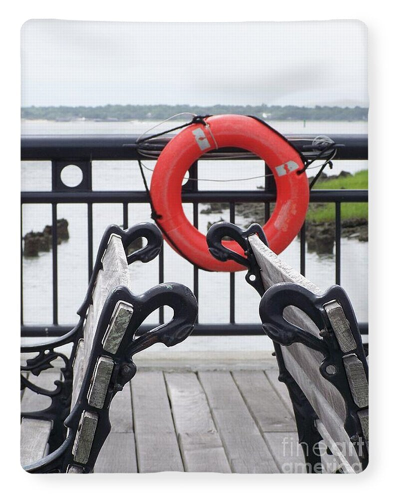Lifebuoy Overlooking a Calm River - Blanket
