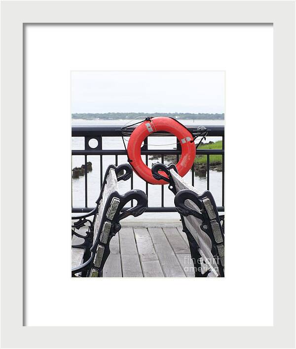 Lifebuoy Overlooking a Calm River - Framed Print