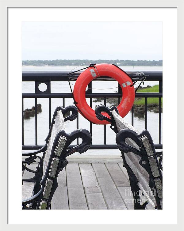 Lifebuoy Overlooking a Calm River - Framed Print