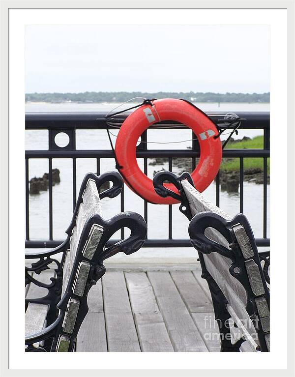 Lifebuoy Overlooking a Calm River - Framed Print