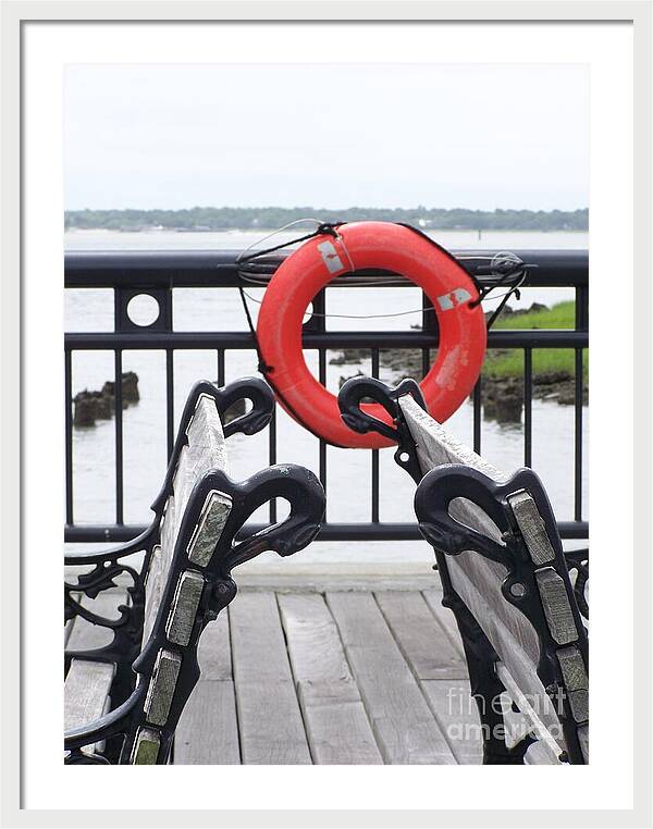 Lifebuoy Overlooking a Calm River - Framed Print