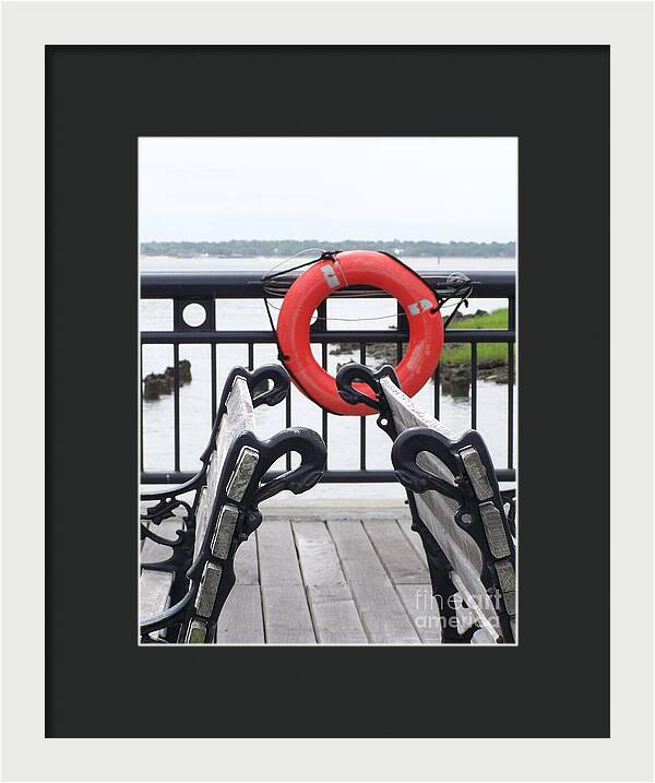 Lifebuoy Overlooking a Calm River - Framed Print