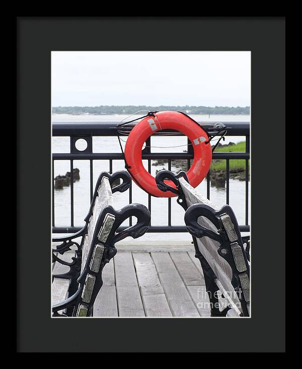 Lifebuoy Overlooking a Calm River - Framed Print