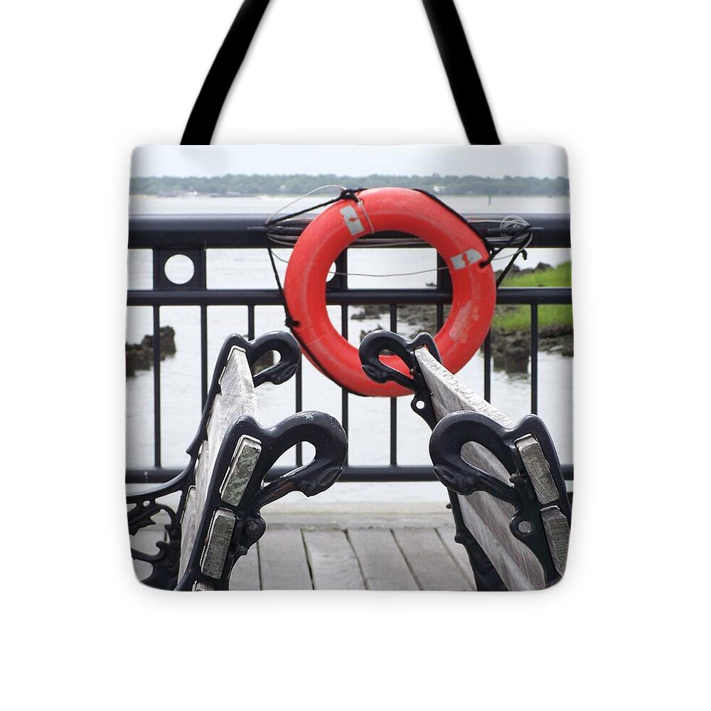 Lifebuoy Overlooking a Calm River - Tote Bag