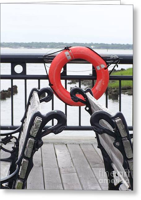 Lifebuoy Overlooking a Calm River - Greeting Card