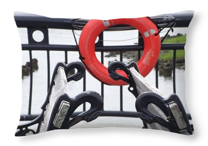 Lifebuoy Overlooking a Calm River - Throw Pillow