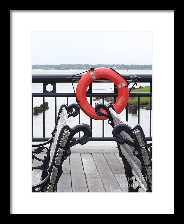 Lifebuoy Overlooking a Calm River - Framed Print