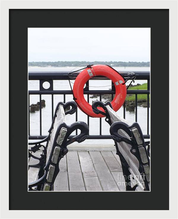 Lifebuoy Overlooking a Calm River - Framed Print