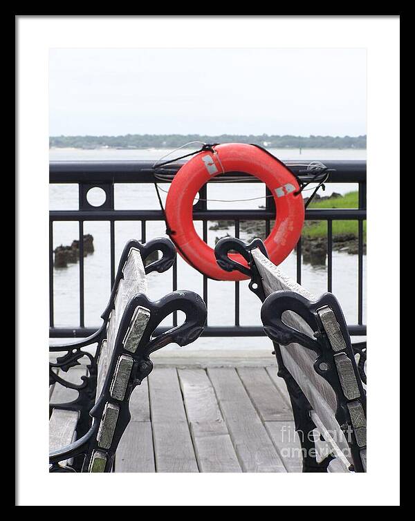 Lifebuoy Overlooking a Calm River - Framed Print