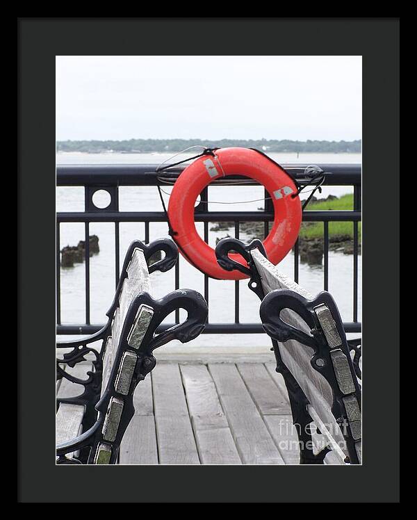 Lifebuoy Overlooking a Calm River - Framed Print
