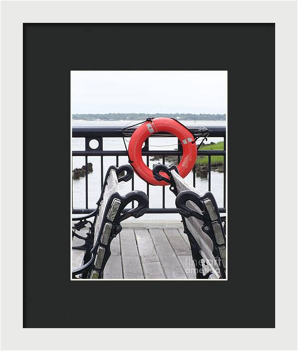 Lifebuoy Overlooking a Calm River - Framed Print
