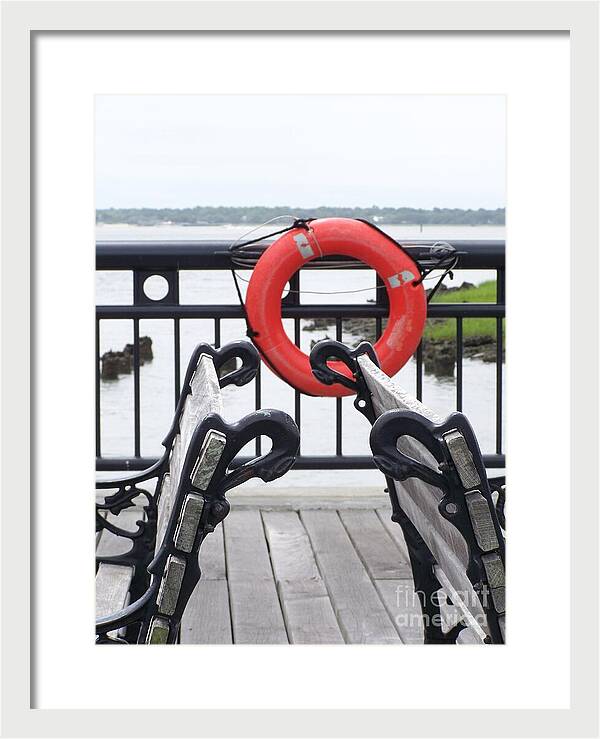 Lifebuoy Overlooking a Calm River - Framed Print