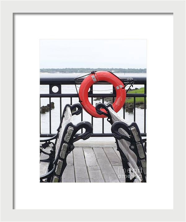 Lifebuoy Overlooking a Calm River - Framed Print