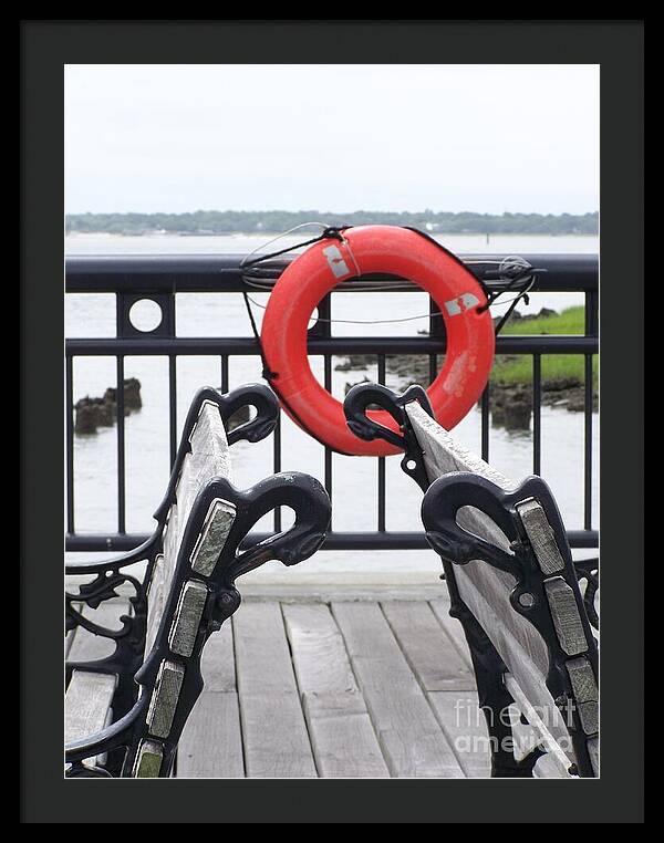 Lifebuoy Overlooking a Calm River - Framed Print