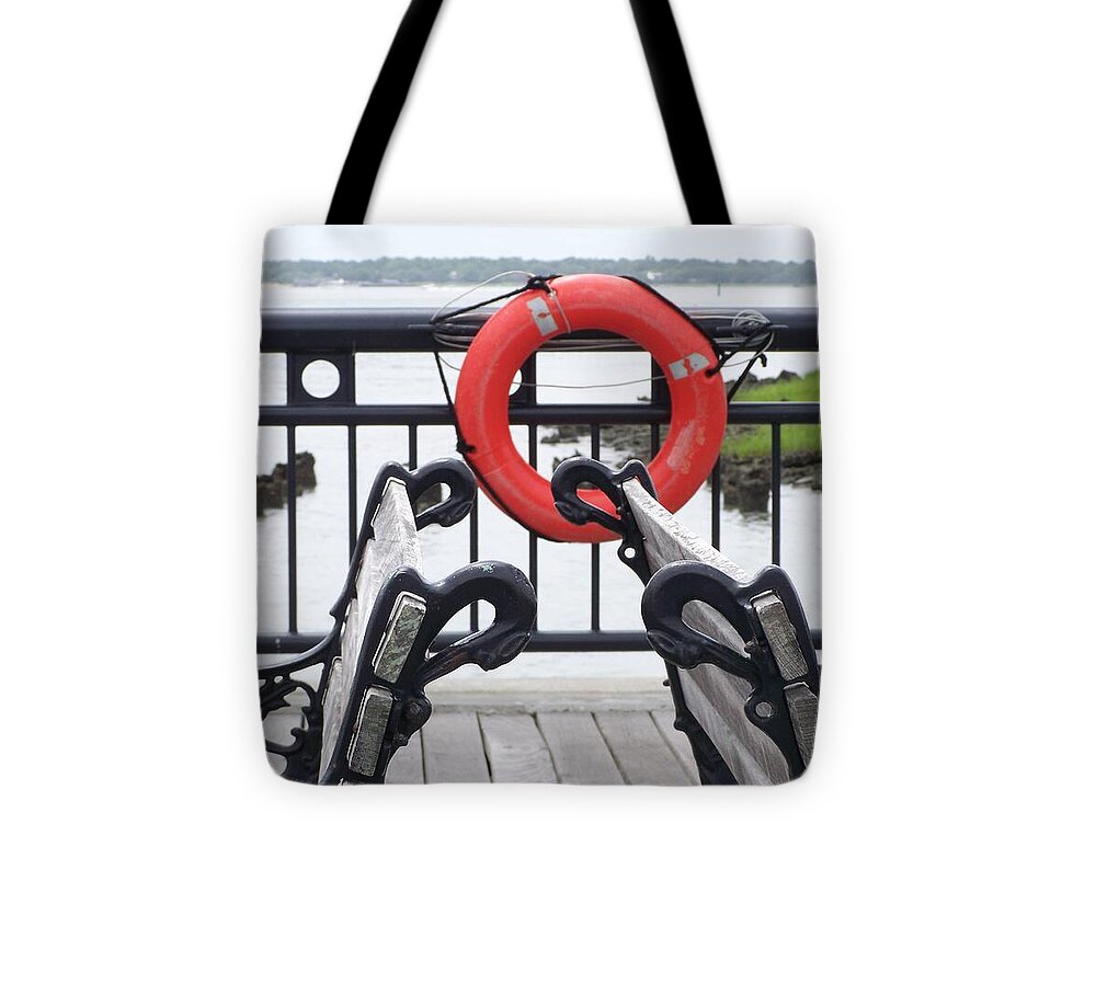 Lifebuoy Overlooking a Calm River - Tote Bag