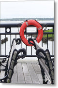 Lifebuoy Overlooking a Calm River - Metal Print