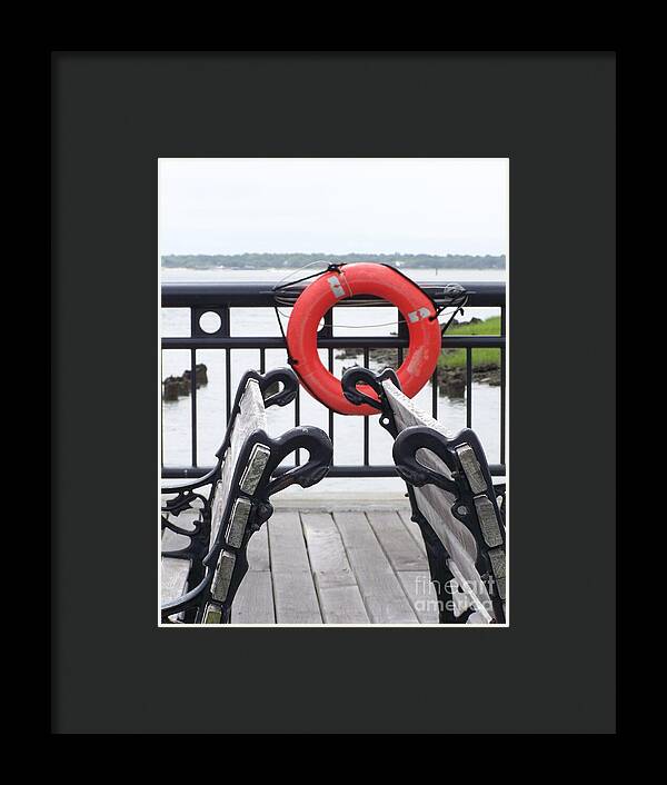 Lifebuoy Overlooking a Calm River - Framed Print