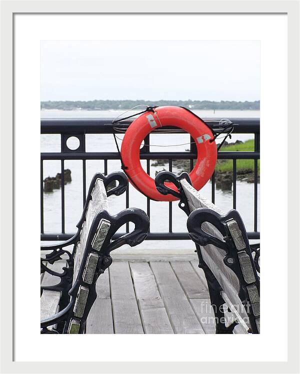 Lifebuoy Overlooking a Calm River - Framed Print