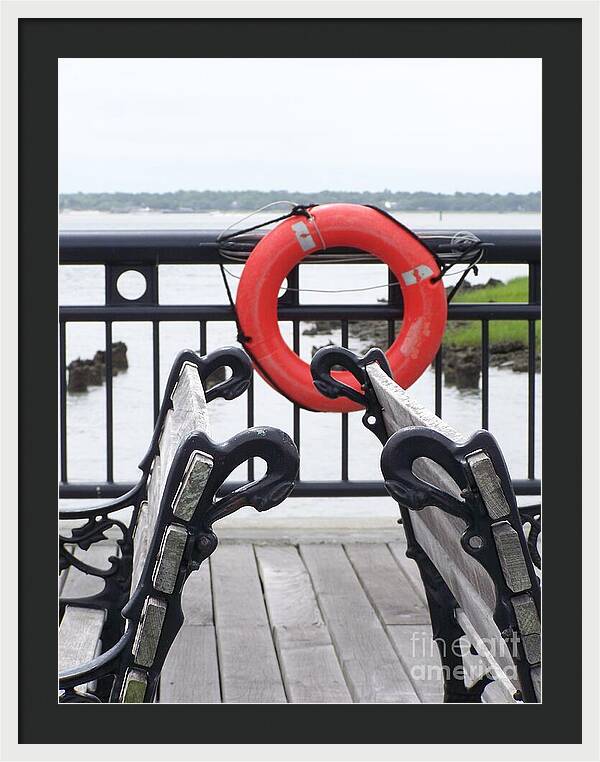 Lifebuoy Overlooking a Calm River - Framed Print
