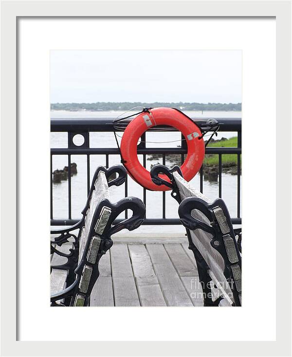 Lifebuoy Overlooking a Calm River - Framed Print