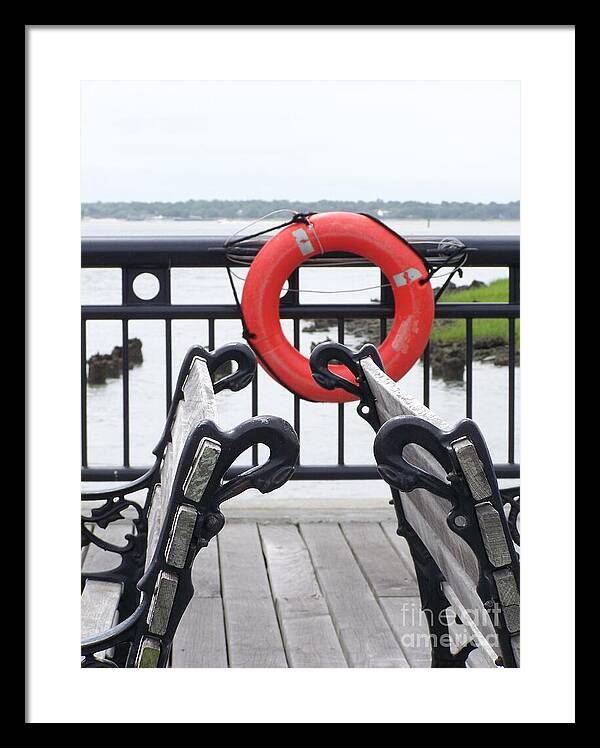 Lifebuoy Overlooking a Calm River - Framed Print