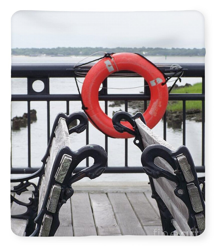 Lifebuoy Overlooking a Calm River - Blanket